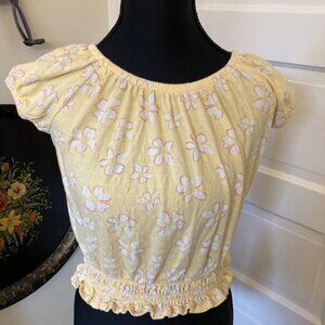 145 Yellow Floral Peasant Top Large 10/12 Girls
